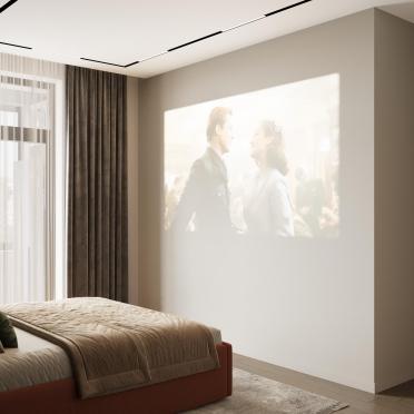 Интерьер спальни с телевизором на стене  смотреть на Basicdecor