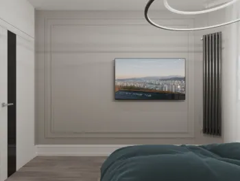 Интерьер спальни с телевизором на стене  смотреть на Basicdecor