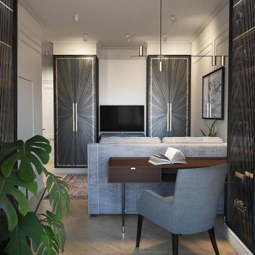 Интерьер кабинета с зеркалом на двери  смотреть на Basicdecor