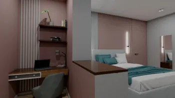 Интерьер детской с нишей с подсветкой, жалюзи и с подсветкой  смотреть на Basicdecor