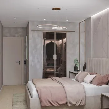 Интерьер спальни cветильниками над кроватью и с подсветкой  смотреть на Basicdecor
