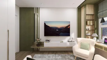 Интерьер гостиной с телевизором на стене  смотреть на Basicdecor