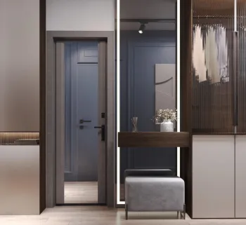 Интерьер прихожей с зеркалом на двери  смотреть на Basicdecor