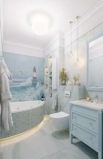Интерьер ванной в классическом стиле и морском смотреть на Basicdecor