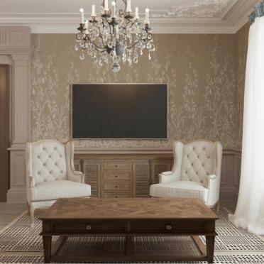 Интерьер гостиной c рабочим местом в классическом стиле смотреть на Basicdecor