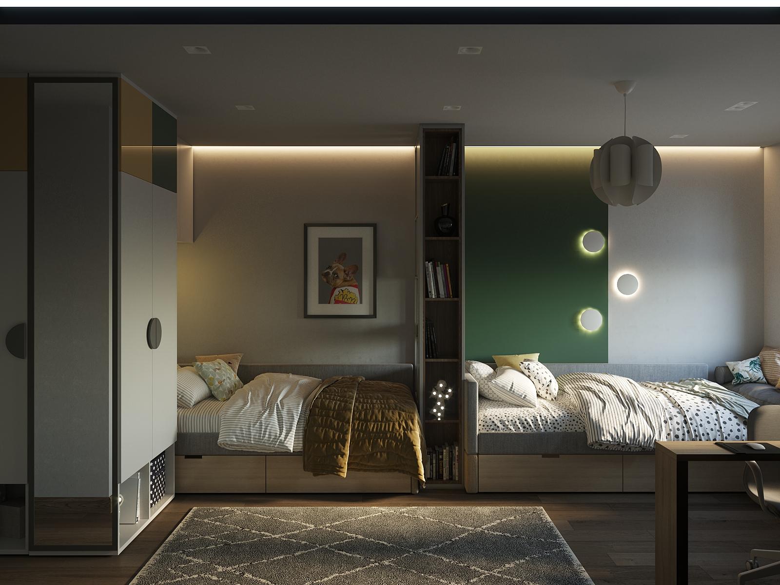Интерьер спальни с подсветкой настенной, подсветкой светодиодной и с подсветкой