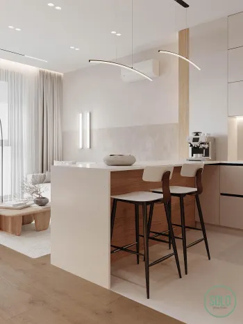 Интерьер кухни cветильниками над столом  смотреть на Basicdecor