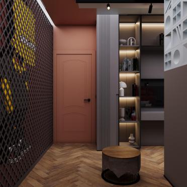 Интерьер с нишей, нишей из плитки, зонированием, проходной, проемом, ресепшном и с подсветкой  смотреть на Basicdecor