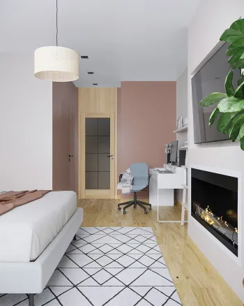 Интерьер спальни c рабочим местом в скандинавском стиле смотреть на Basicdecor