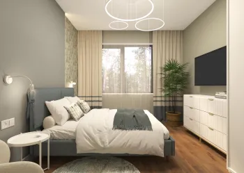 Интерьер спальни cветильниками над кроватью  смотреть на Basicdecor