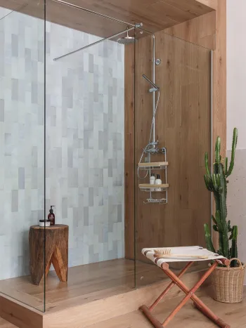 Интерьер ванной с душевой из плитки  смотреть на Basicdecor