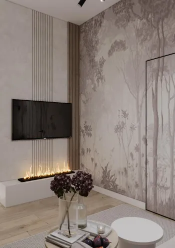 Интерьер гостиной с телевизором на стене  смотреть на Basicdecor