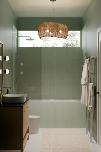 Интерьер ванной с душевой из плитки  смотреть на Basicdecor