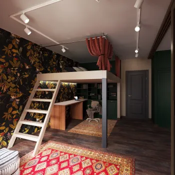 Интерьер кабинета c рабочим местом и с антресолью в рустике смотреть на Basicdecor