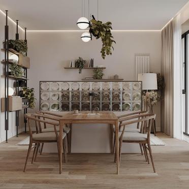 Интерьер столовой cветильниками над столом  смотреть на Basicdecor
