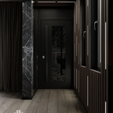 Интерьер с проходной и зеркалом на двери  смотреть на Basicdecor