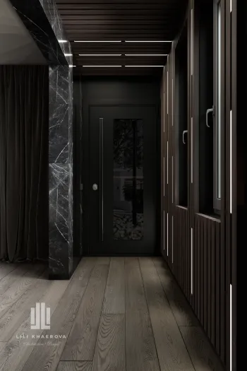 Интерьер с проходной и зеркалом на двери  смотреть на Basicdecor