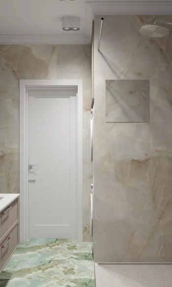 Интерьер ванной с зеркалом на двери  смотреть на Basicdecor
