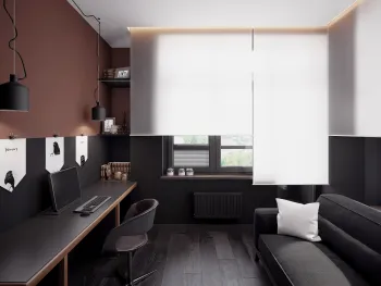 Интерьер c рабочим местом и жалюзи в современном стиле смотреть на Basicdecor