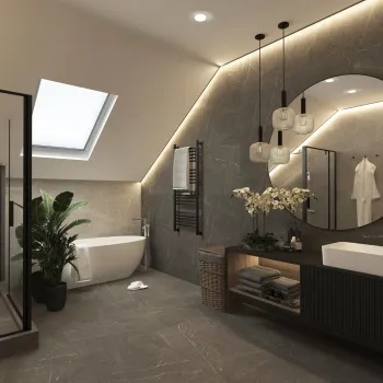 Интерьер ванной c подсветкой  смотреть на Basicdecor