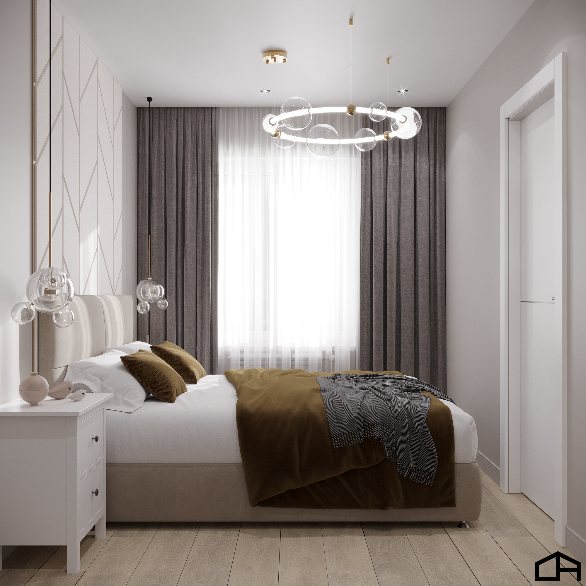 Интерьер спальни cветильниками над кроватью  смотреть на Basicdecor