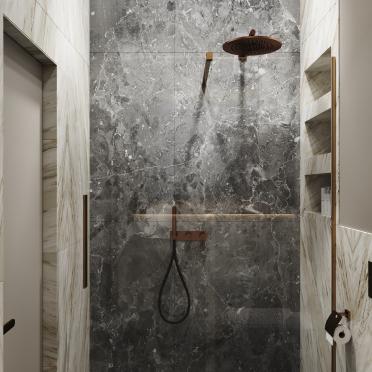 Интерьер ванной с душевой из плитки  смотреть на Basicdecor