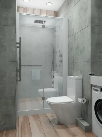 Интерьер ванной с душевой из плитки  смотреть на Basicdecor