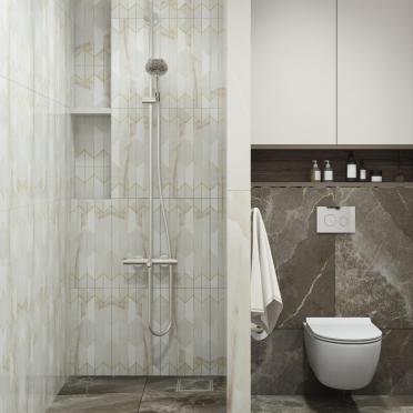 Интерьер ванной с душевой из плитки  смотреть на Basicdecor