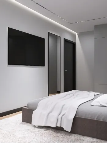 Интерьер спальни с телевизором на стене  смотреть на Basicdecor