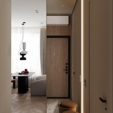 Интерьер с нишей с подсветкой, проходной, световыми линиями, зеркалом на двери, подсветкой настенной, подсветкой светодиодной, светильниками над кроватью и с подсветкой  смотреть на Basicdecor