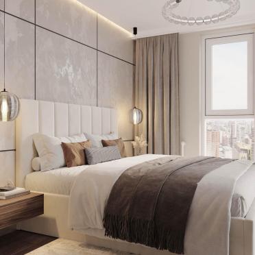 Интерьер спальни cветильниками над кроватью  смотреть на Basicdecor