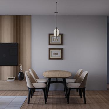 Интерьер столовой cветильниками над столом  смотреть на Basicdecor
