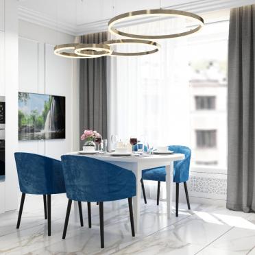 Интерьер кухни cветильниками над столом  смотреть на Basicdecor