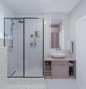 Интерьер ванной с душевой из плитки  смотреть на Basicdecor