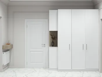 Интерьер прихожей с шкафами вокруг двери  смотреть на Basicdecor