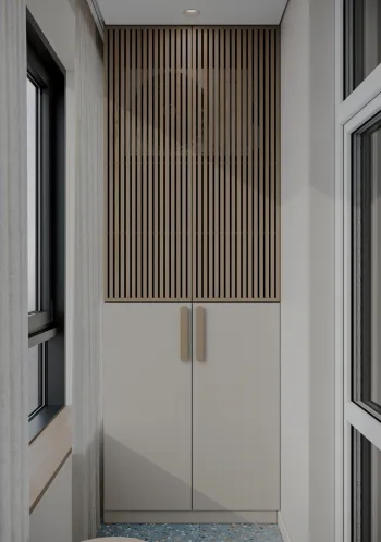 Интерьер балкона с дверными жалюзи  смотреть на Basicdecor