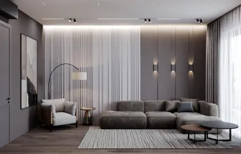 Интерьер гостиной cветовыми линиями и с подсветкой  смотреть на Basicdecor