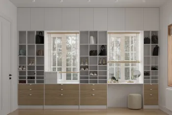 Интерьер гардеробной с жалюзи и дверными жалюзи  смотреть на Basicdecor