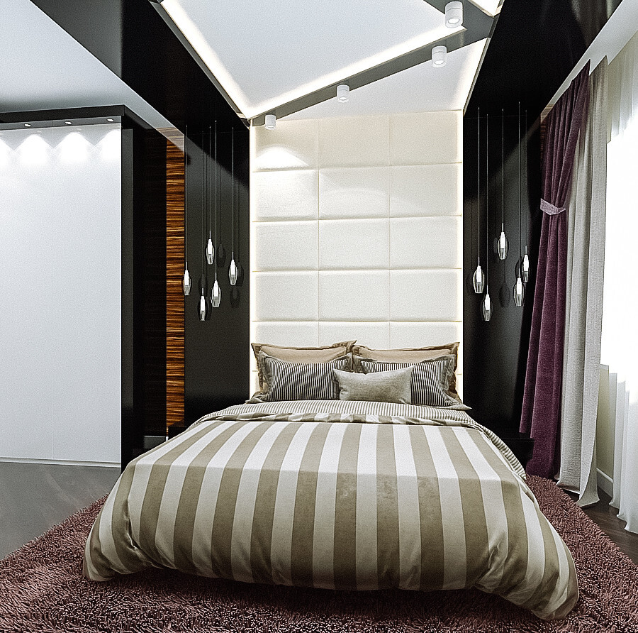 Интерьер спальни cветильниками над кроватью в современном стиле и в стиле лофт