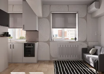 Интерьер кухни с жалюзи и дверными жалюзи  смотреть на Basicdecor