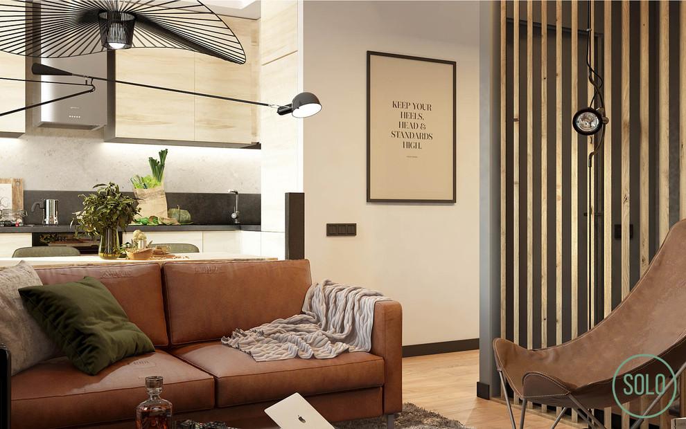 Интерьер гостиной с рейками с подсветкой и подсветкой настенной в современном стиле и в стиле лофт