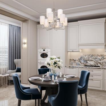 Интерьер кухни cветильниками над столом  смотреть на Basicdecor
