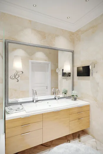 Интерьер ванной с зеркалом на двери в современном стиле смотреть на Basicdecor