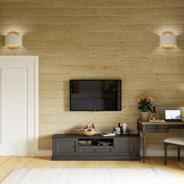 Интерьер гостиной с в деревянном доме  смотреть на Basicdecor