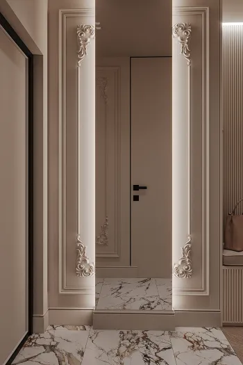 Интерьер коридора с зеркалом на двери  смотреть на Basicdecor