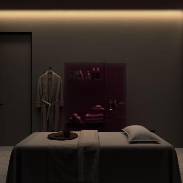 Интерьер спальни с нишей с подсветкой и с подсветкой  смотреть на Basicdecor