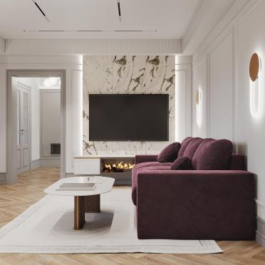 Интерьер гостиной cветильниками над кроватью и с подсветкой  смотреть на Basicdecor