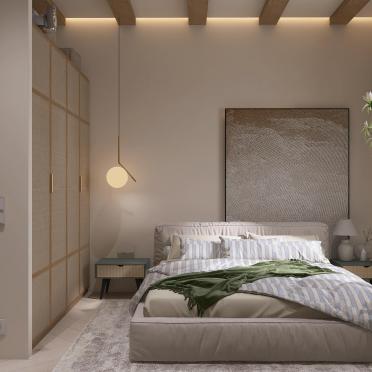 Интерьер спальни cветильниками над кроватью и с подсветкой  смотреть на Basicdecor