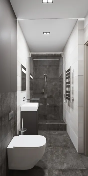 Интерьер ванной с душевой из плитки  смотреть на Basicdecor