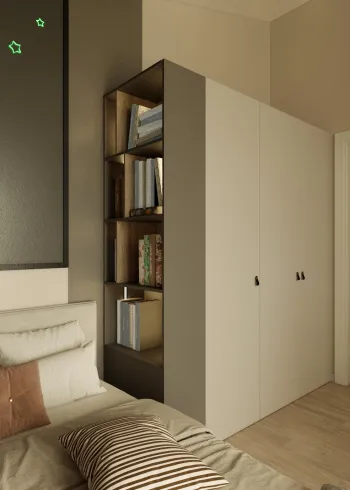 Интерьер детской с шкафом напротив кровати и шкафом у кровати  смотреть на Basicdecor